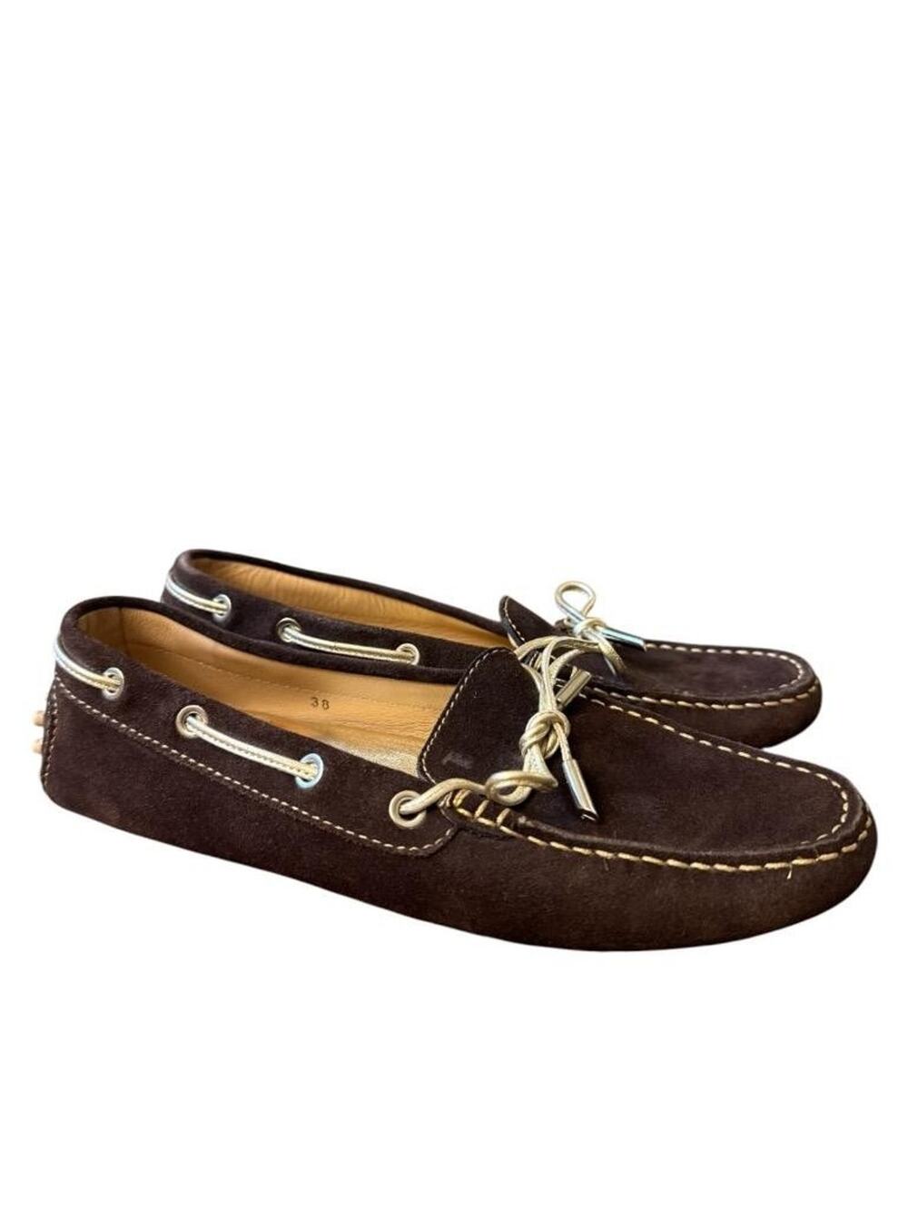 Tod's Gommini Moc Toe Driving Loafer Brown Suede Women size 38 US 8